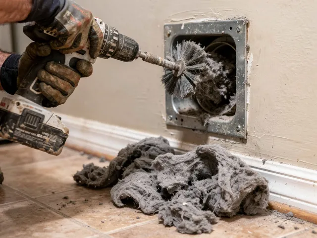 Certified Rocky River Dryer Vent Cleaning technician performing dryer vent cleaning in Rocky River