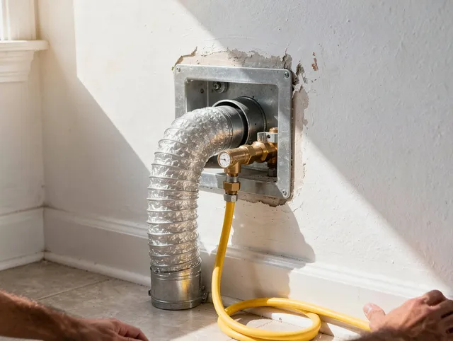 Rocky River Dryer Vent Cleaning certified technician performing specialized gas dryer vent cleaning in Rocky River